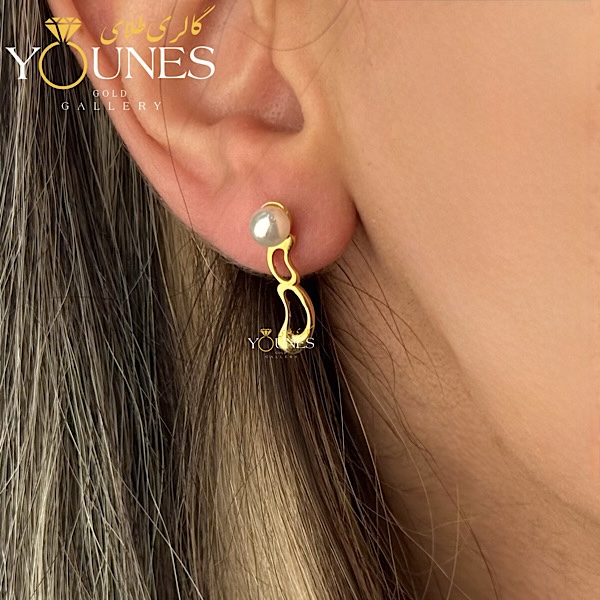 گوشواره طلا میخی آویز مرواریدی